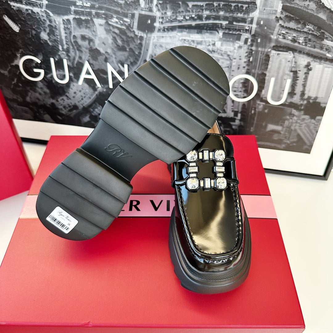 VIV' RANGERS LOAFERS IN BLACK SHINY CALFSKIN STRASS BUCKLE