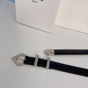 Medium Spike Belt 25mm Black Calfskin Loop Silver Silver Finishing