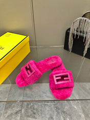 FENDI BAGUETTE SLIDE SLIPPERS IN DEEP PINK WOOL