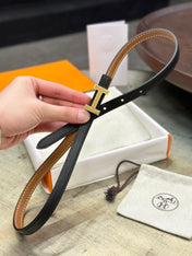 HM FOCUS BUCKLE & REVERSIBLE TAWNY BROWN AND BLACK LEATHER STRAP 13MM GOLD HARDWARE