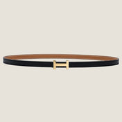 HM FOCUS BUCKLE & REVERSIBLE TAWNY BROWN AND BLACK LEATHER STRAP 13MM GOLD HARDWARE