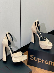 HIGH HEEL 14.5 CM SANDALS IN TORTILLA BROWN SUEDE