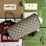 OPHIDIA MEDIUM MESSENGER BAG 27 IN BEIGE AND EBONY GG CALFSKIN GREEN RED WEB STRIPE CANVAS