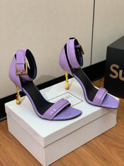 BALMAIN 26S METAL-HEEL SANDALS 105 MM IN PURPLE CALFSKIN