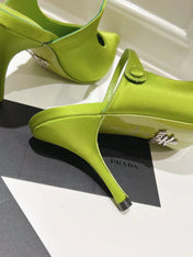PRA HIGH-HEELED MULES PEAR SATIN