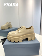 PRA BRUSHED LEATHER MONOLITH LACE-UP LOAFERS BEIGE
