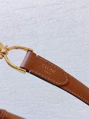 Hook & Loop 20mm TRIOMPHE Logo Square Adjustable Belt Tan Calfskin Ghw