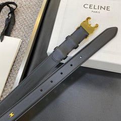 TRIOMPHE BELT 25MM IN BLACK CALFSKIN GOLD BUCKLE GOLD LOGO
