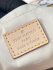 SPEEDY BANDOULIÈRE 20 IN WHITE MONOGRAM JACQUARD FABRIC AND BEIGE CALFSKIN TRIM