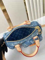 NANO SPEEDY 16 IN BLUE MONOGRAM DENIM GOLD HARDWARE