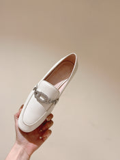 STRASS CHAIN LOAFERS IN WHITE CALFSKIN WITH CRYSTAL CHAIN DETAIL