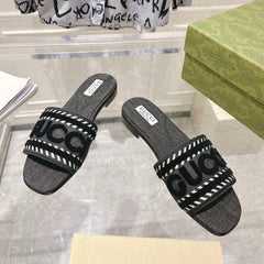GG  Interlocking double G hollow slippers Black