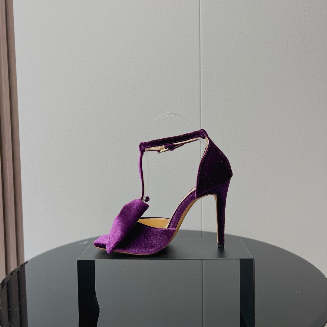 HIGH HEEL 10 SANDAL IN WINE PURPLE VELVET WITH BOW