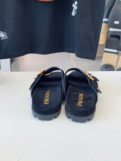 PRA STRAP SLIDES SANDALS BLACK SUEDE