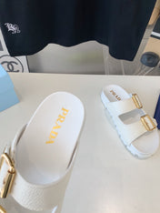 PRA STRAP SLIDES SANDALS WHITE LAMBSKIN