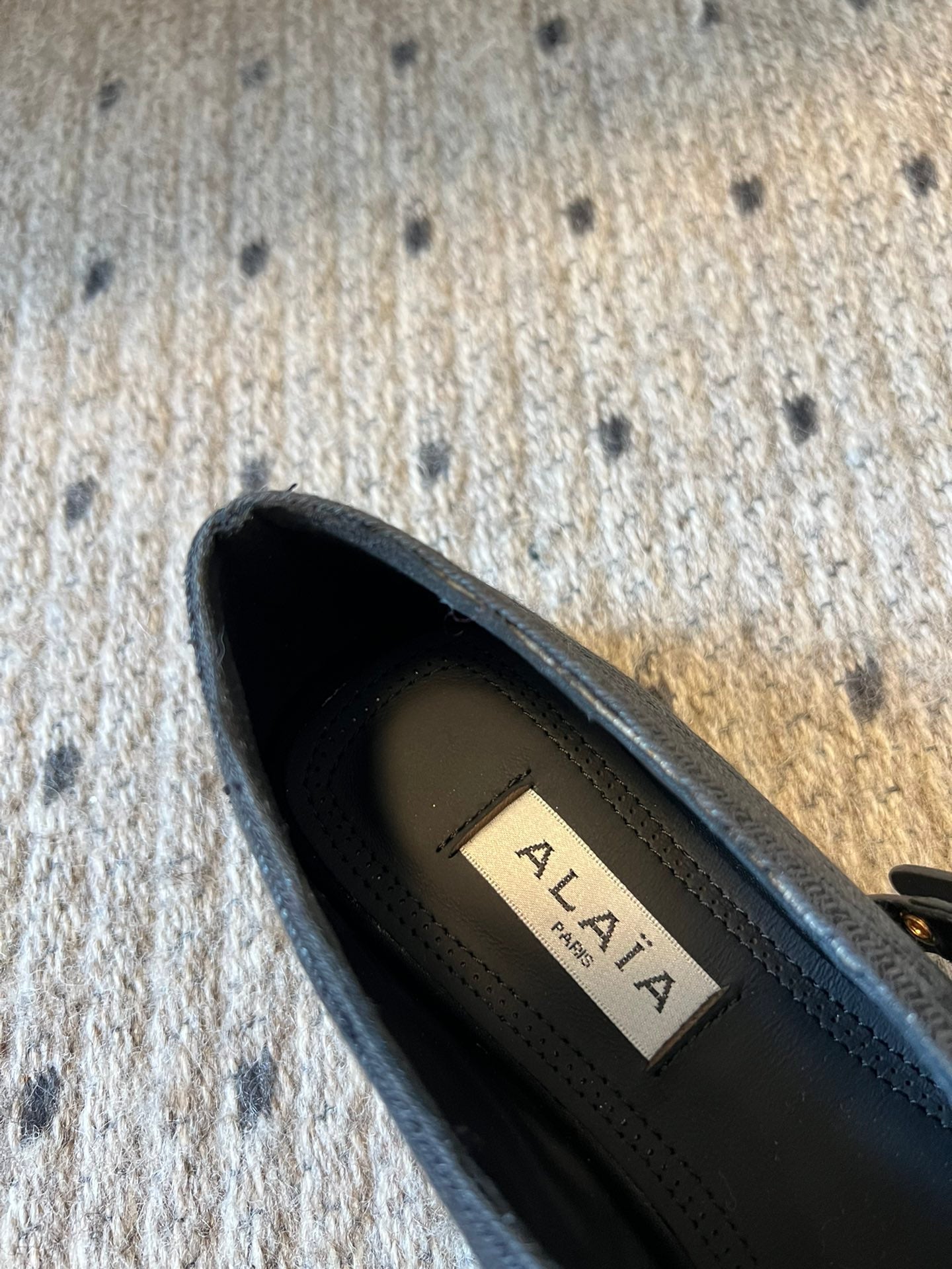 ALAIA MARY JANE SHOES IN BLACK ZP CUSTOM STRAW AND DENIM