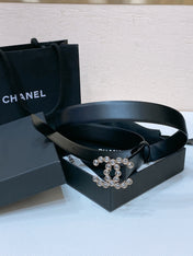 CC BELT 30 MM IN BLACK CALFSKIN PEARL LOGO