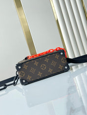 MINI SOFT TRUNK 18 IN BROWN MONOGRAM CANVAS RED ORANGE CHAIN
