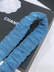 DOUBLE C ELASTIC BELT 30MM IN BLUE DENIM GOLD BUCKLE EMBOSSED CRYSTAL