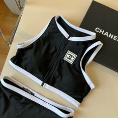 CC BIKINI SWIMSUIT SET IN BLACK AND WHITE TRIM 596500