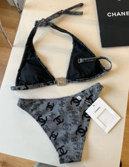 SWIMSUIT IN GREY AND BLACK PRINTED LOGO 604224