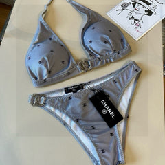 CC BIKINI SWIMSUIT SET IN GREY PRINTED LOGO 629237