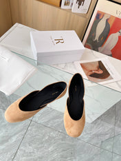 THE ROW 26S ROUND TOE BALLET FLATS IN DARK BEIGE SUEDE