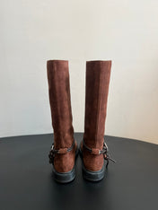 BOTTEGA VENETA 26S TALL BOOTS IN BROWN SUEDE