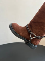 BOTTEGA VENETA 26S TALL BOOTS IN BROWN SUEDE