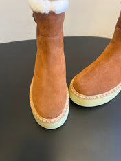 PRADA 25S ANKLE BOOTS 40 MM IN BROWN SUEDE SHEARLING-LINED