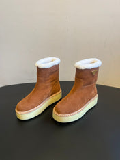 PRADA 25S ANKLE BOOTS 40 MM IN BROWN SUEDE SHEARLING-LINED