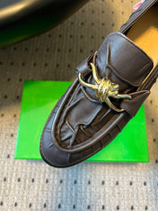 BOTTEGA VENETA 26S LOAFERS IN CHOCOLATE BROWN LAMBSKIN WITH GOLD HARDWARE