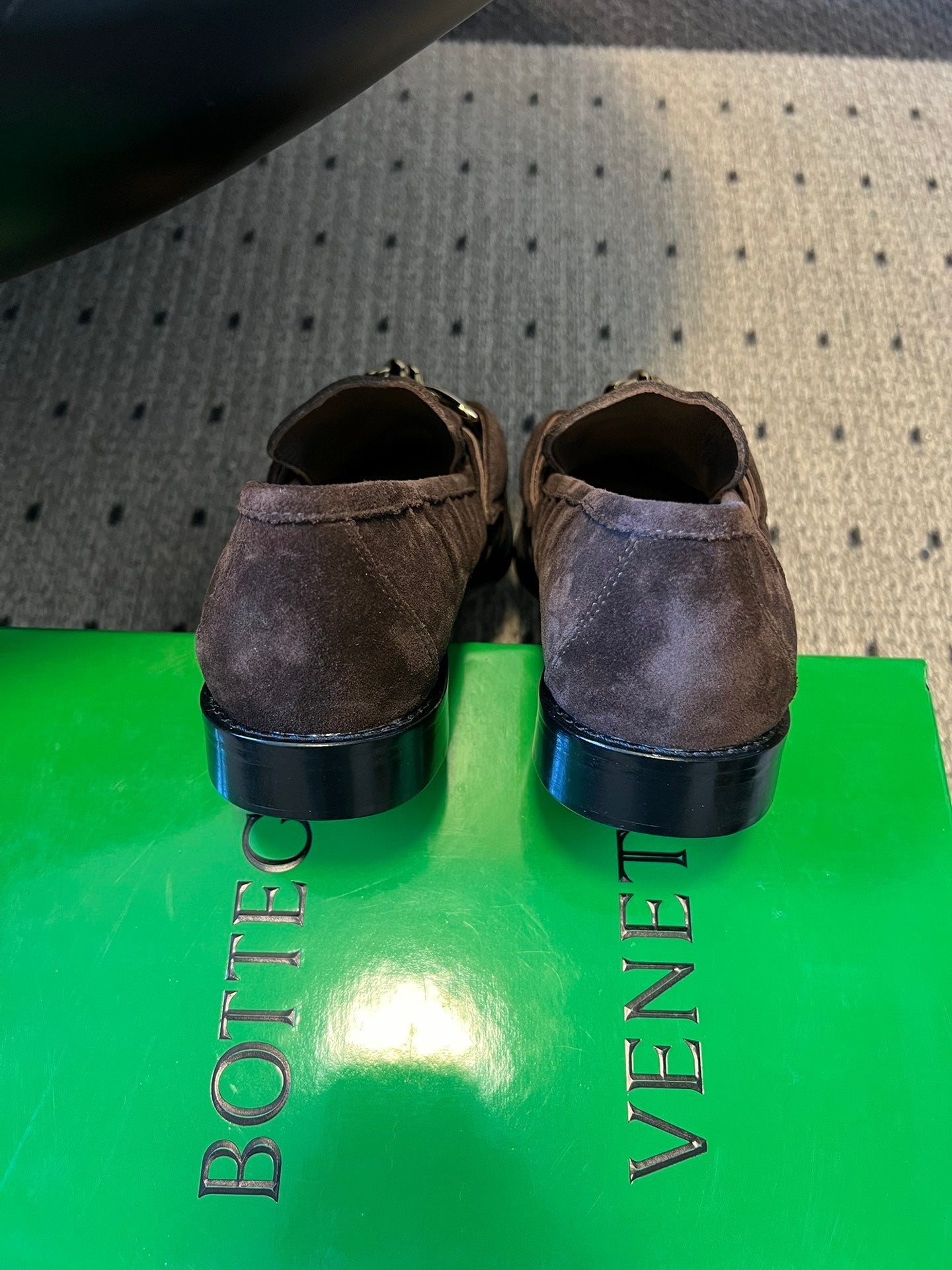 BOTTEGA VENETA 26S LOAFERS IN DARK BROWN SUEDE WITH GOLD HARDWARE