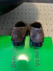 BOTTEGA VENETA 26S LOAFERS IN DARK BROWN SUEDE WITH GOLD HARDWARE