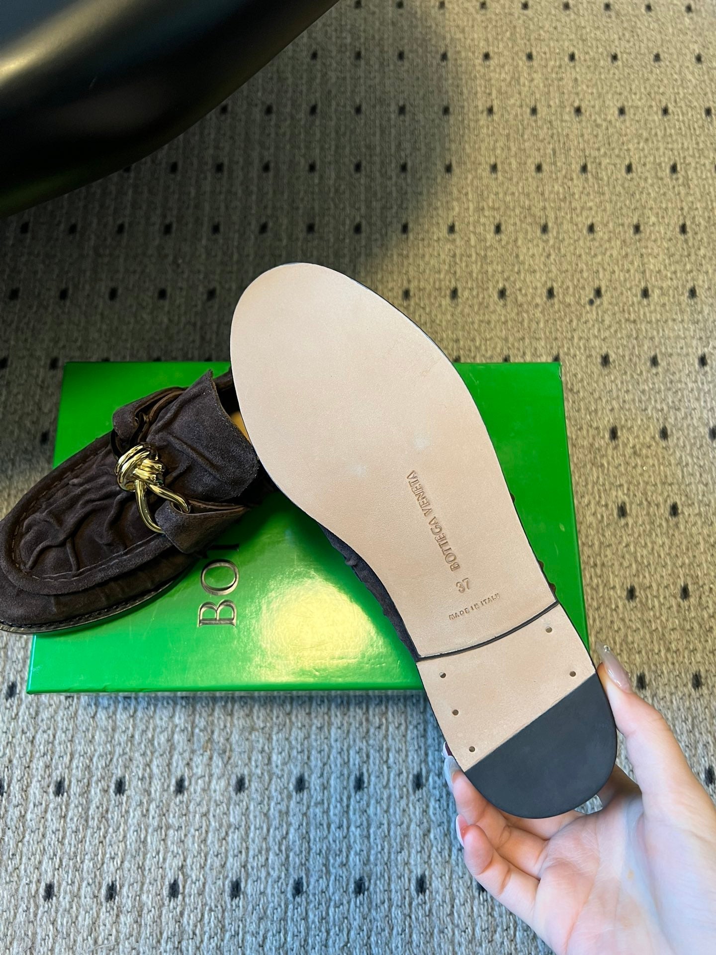 BOTTEGA VENETA 26S LOAFERS IN DARK BROWN SUEDE WITH GOLD HARDWARE