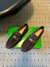BOTTEGA VENETA 26S LOAFERS IN DARK BROWN SUEDE WITH GOLD HARDWARE