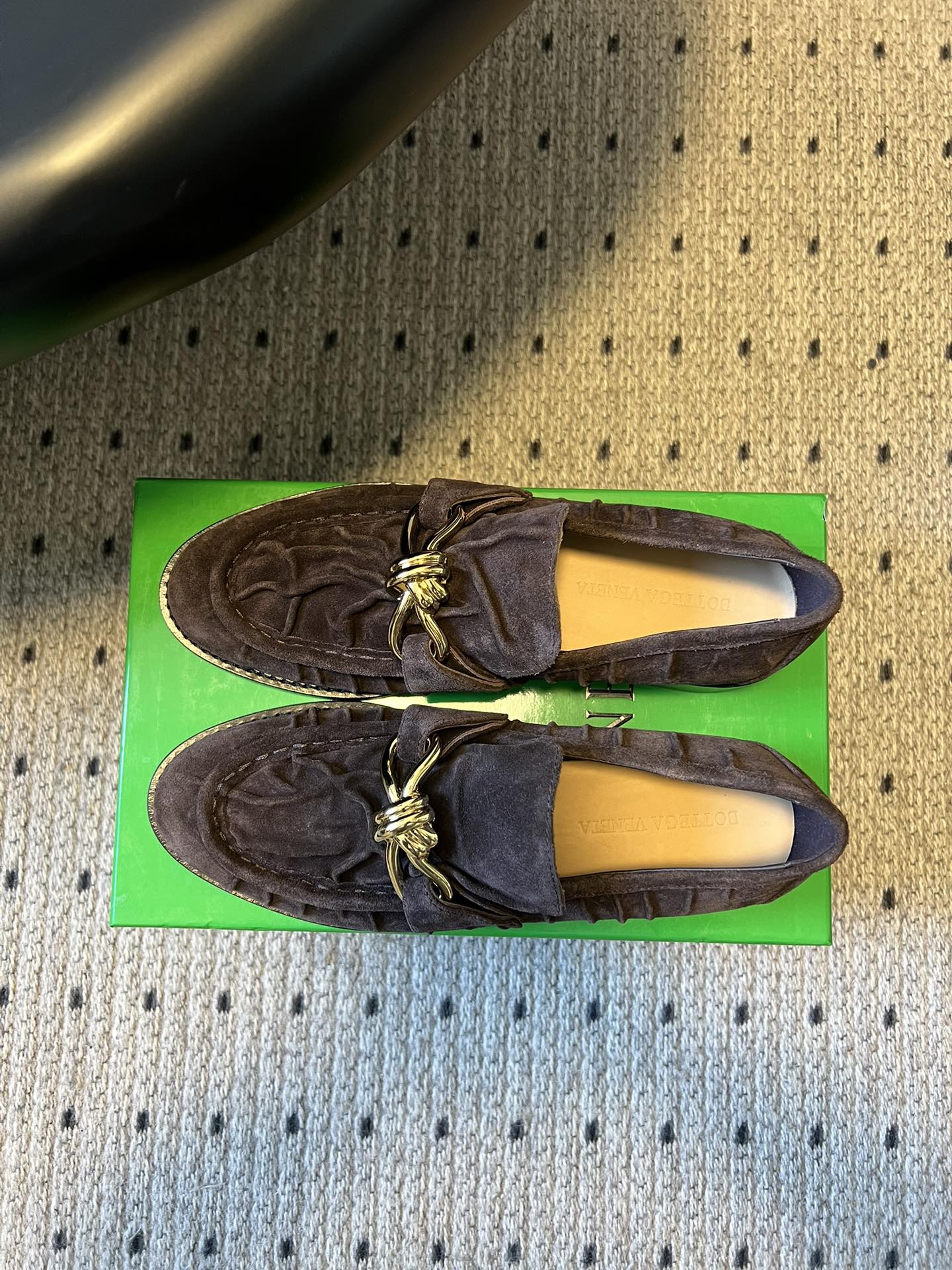 BOTTEGA VENETA 26S LOAFERS IN DARK BROWN SUEDE WITH GOLD HARDWARE