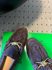 BOTTEGA VENETA 26S LOAFERS IN DARK BROWN SUEDE WITH GOLD HARDWARE