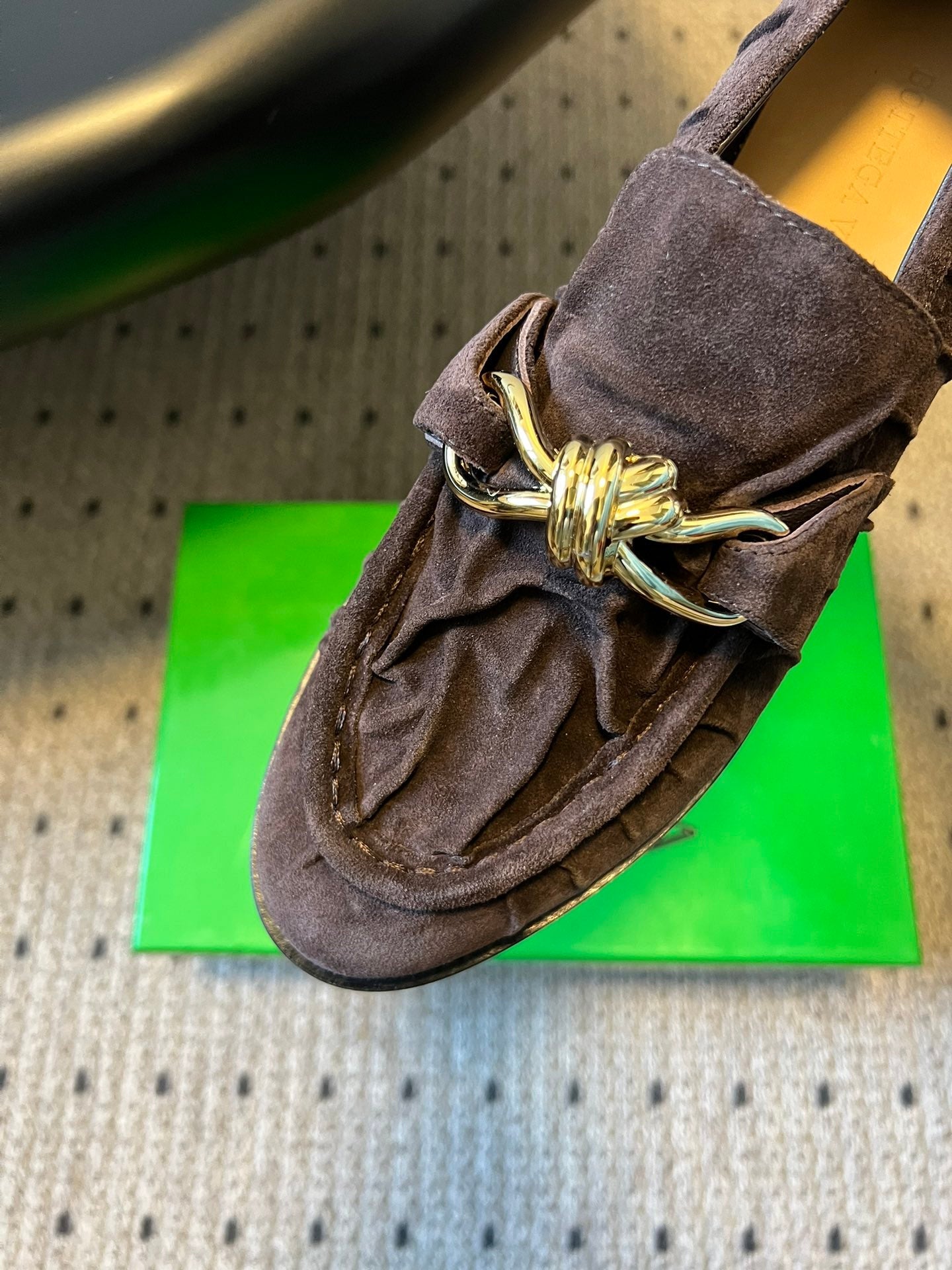 BOTTEGA VENETA 26S LOAFERS IN DARK BROWN SUEDE WITH GOLD HARDWARE