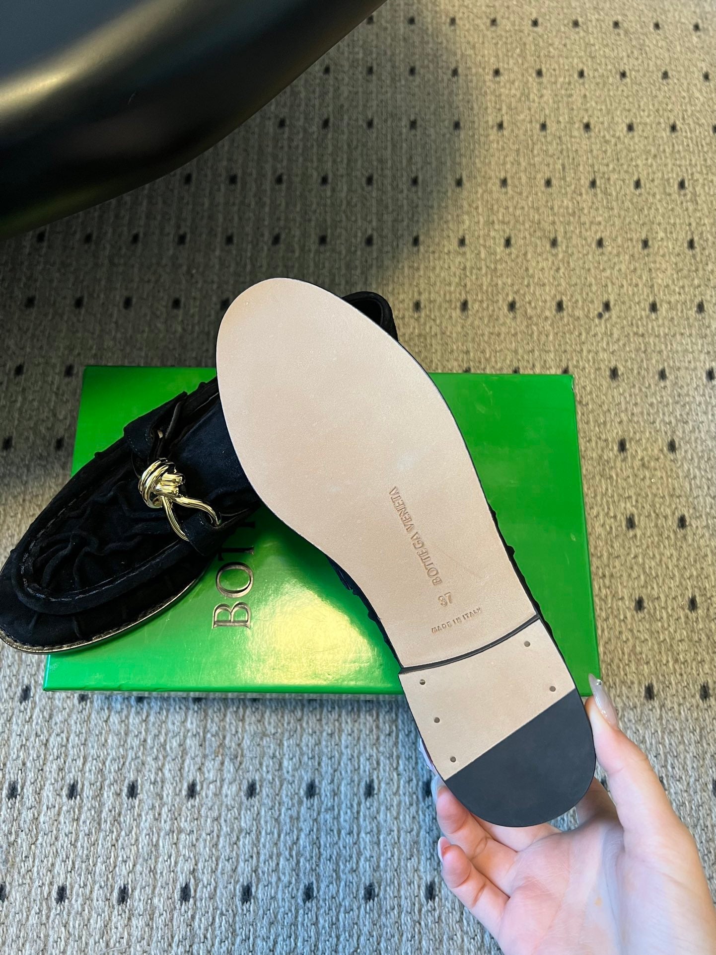 BOTTEGA VENETA 26S LOAFERS IN BLACK SUEDE WITH GOLD HARDWARE