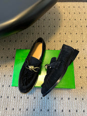 BOTTEGA VENETA 26S LOAFERS IN BLACK SUEDE WITH GOLD HARDWARE