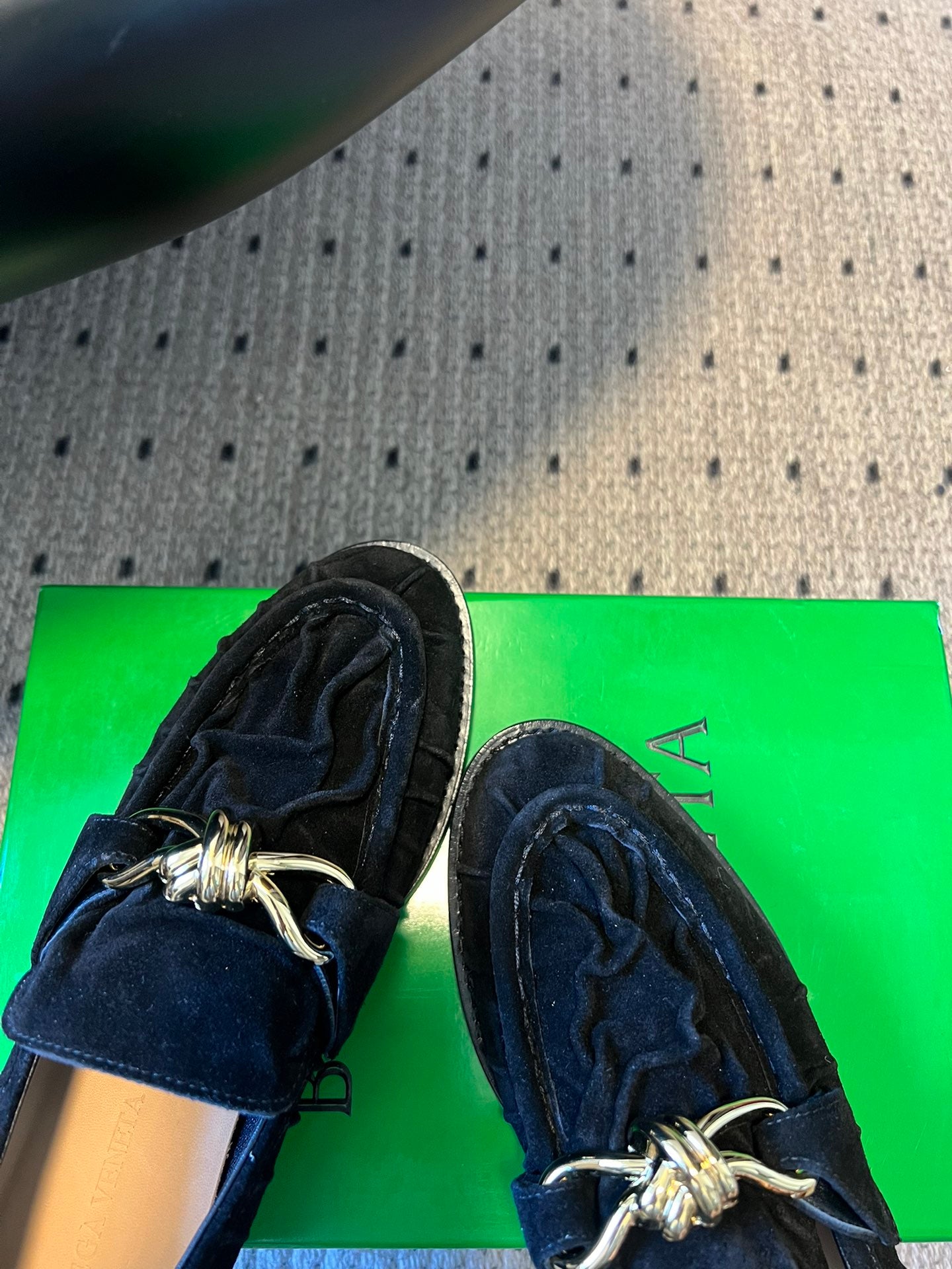 BOTTEGA VENETA 26S LOAFERS IN BLACK SUEDE WITH GOLD HARDWARE