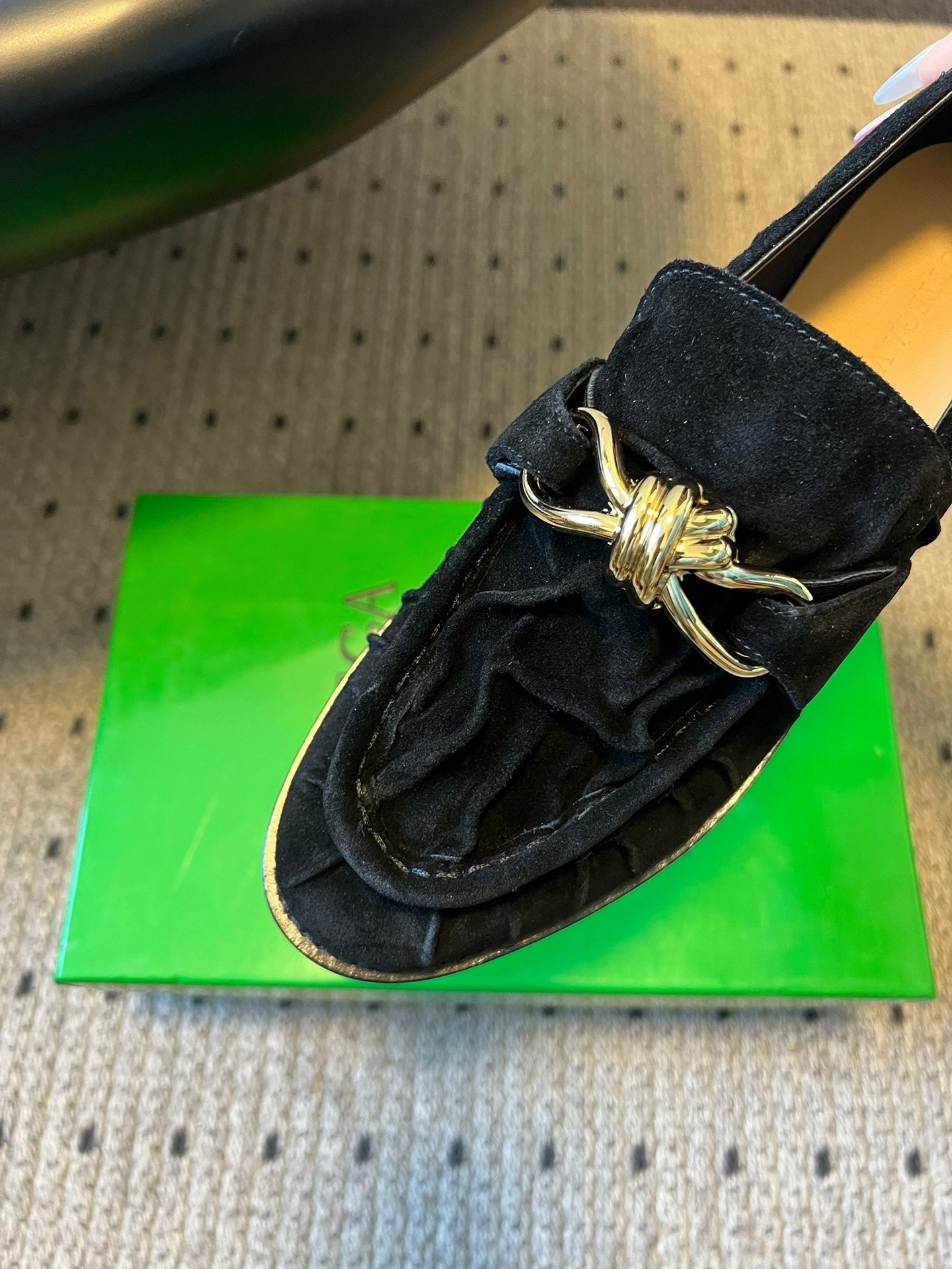 BOTTEGA VENETA 26S LOAFERS IN BLACK SUEDE WITH GOLD HARDWARE