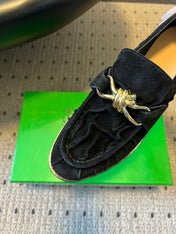 BOTTEGA VENETA 26S LOAFERS IN BLACK SUEDE WITH GOLD HARDWARE