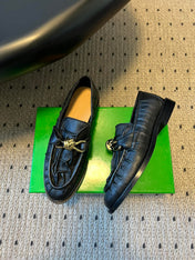 BOTTEGA VENETA 26S LOAFERS IN BLACK LAMBSKIN WITH GOLD HARDWARE