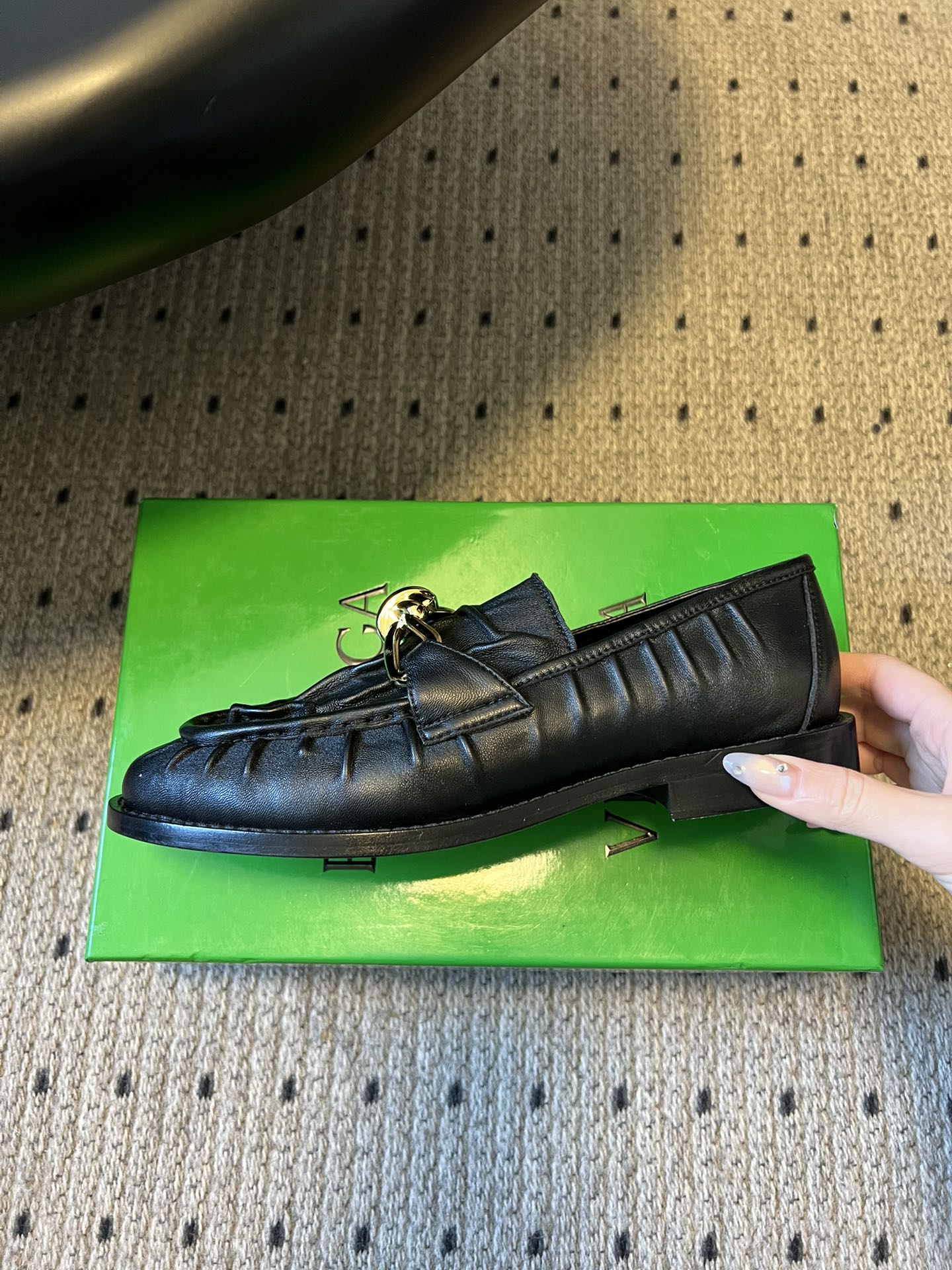 BOTTEGA VENETA 26S LOAFERS IN BLACK LAMBSKIN WITH GOLD HARDWARE