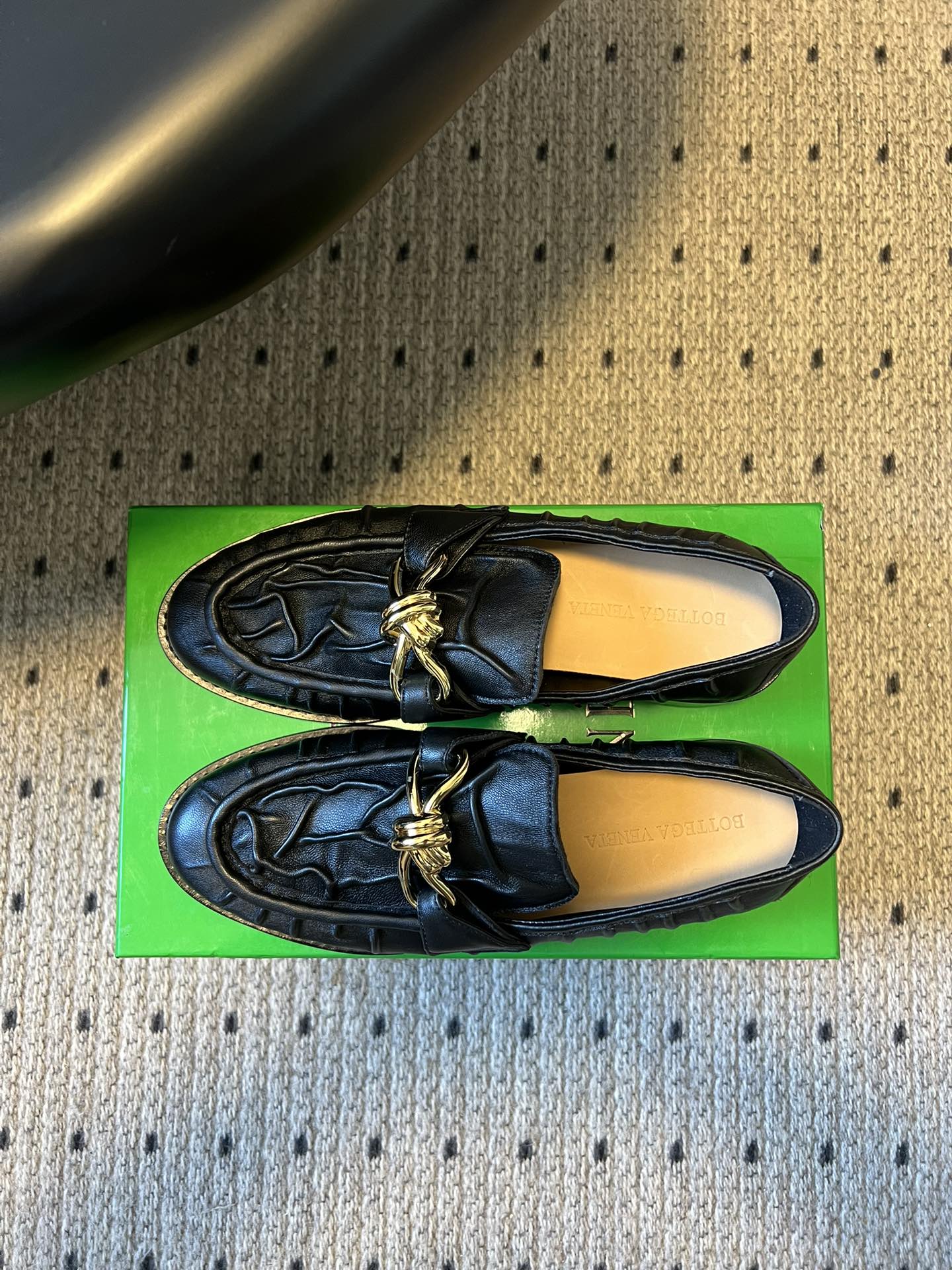 BOTTEGA VENETA 26S LOAFERS IN BLACK LAMBSKIN WITH GOLD HARDWARE