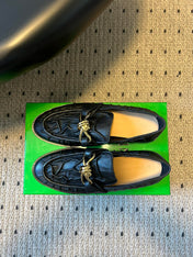 BOTTEGA VENETA 26S LOAFERS IN BLACK LAMBSKIN WITH GOLD HARDWARE