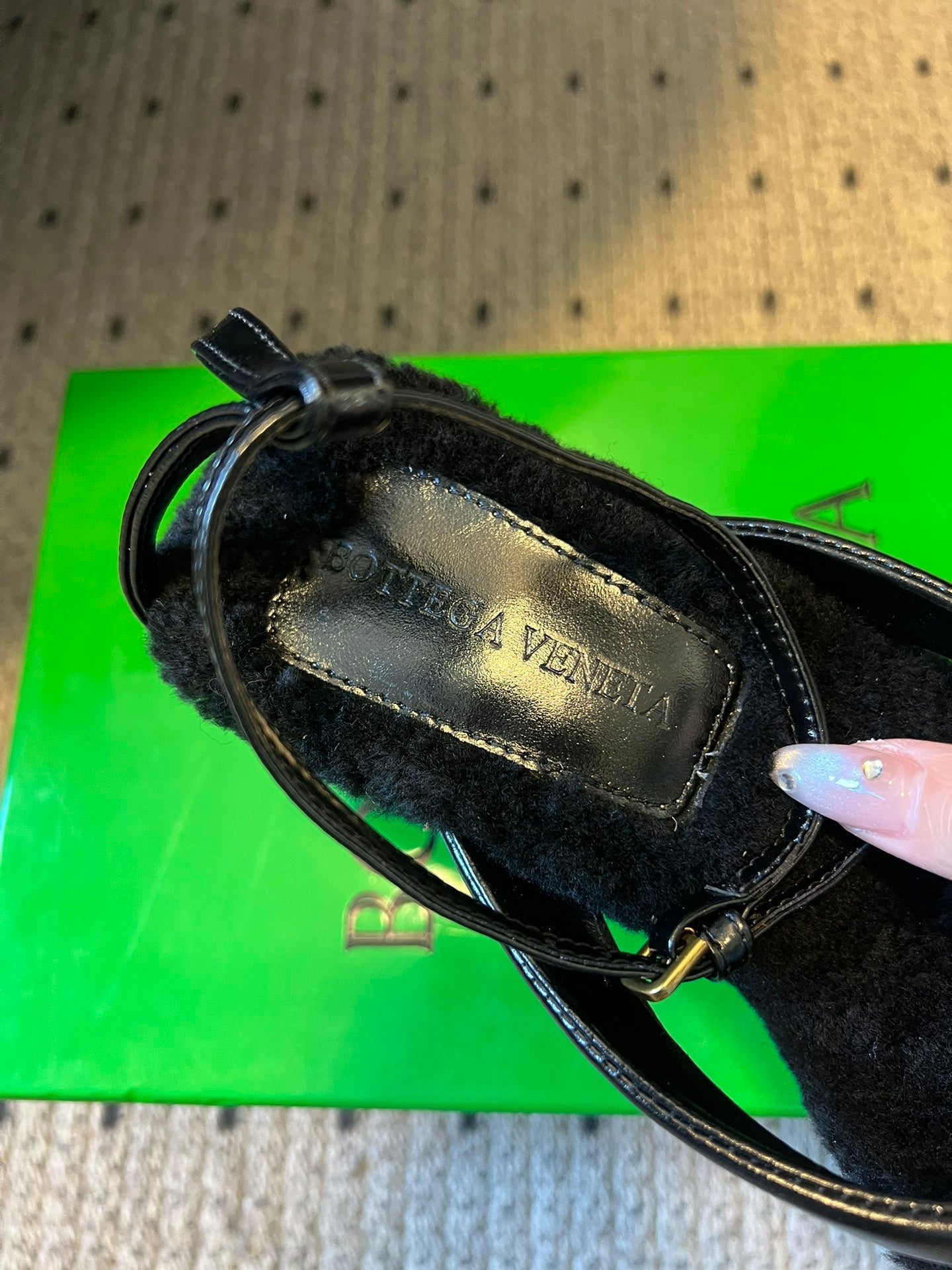 BOTTEGA VENETA 26S SQUARE-TOE HIGH-HEEL SANDALS 90 MM IN BLACK LAMBSKIN AND WOOL