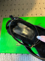 BOTTEGA VENETA 26S SQUARE-TOE HIGH-HEEL SANDALS 90 MM IN BLACK LAMBSKIN AND WOOL